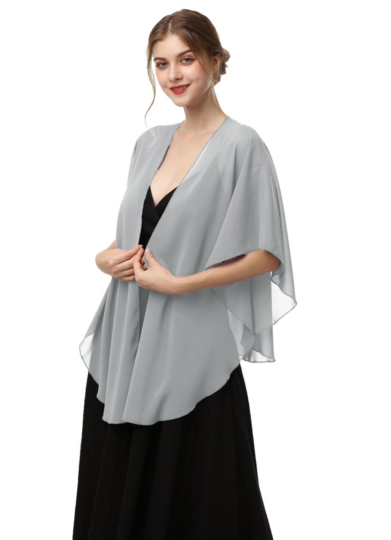 Hotshawl Womens Chiffon Shawls and Wraps, Wedding Party Shawl Scarf for Evening Dresses (Gray) - Image 2